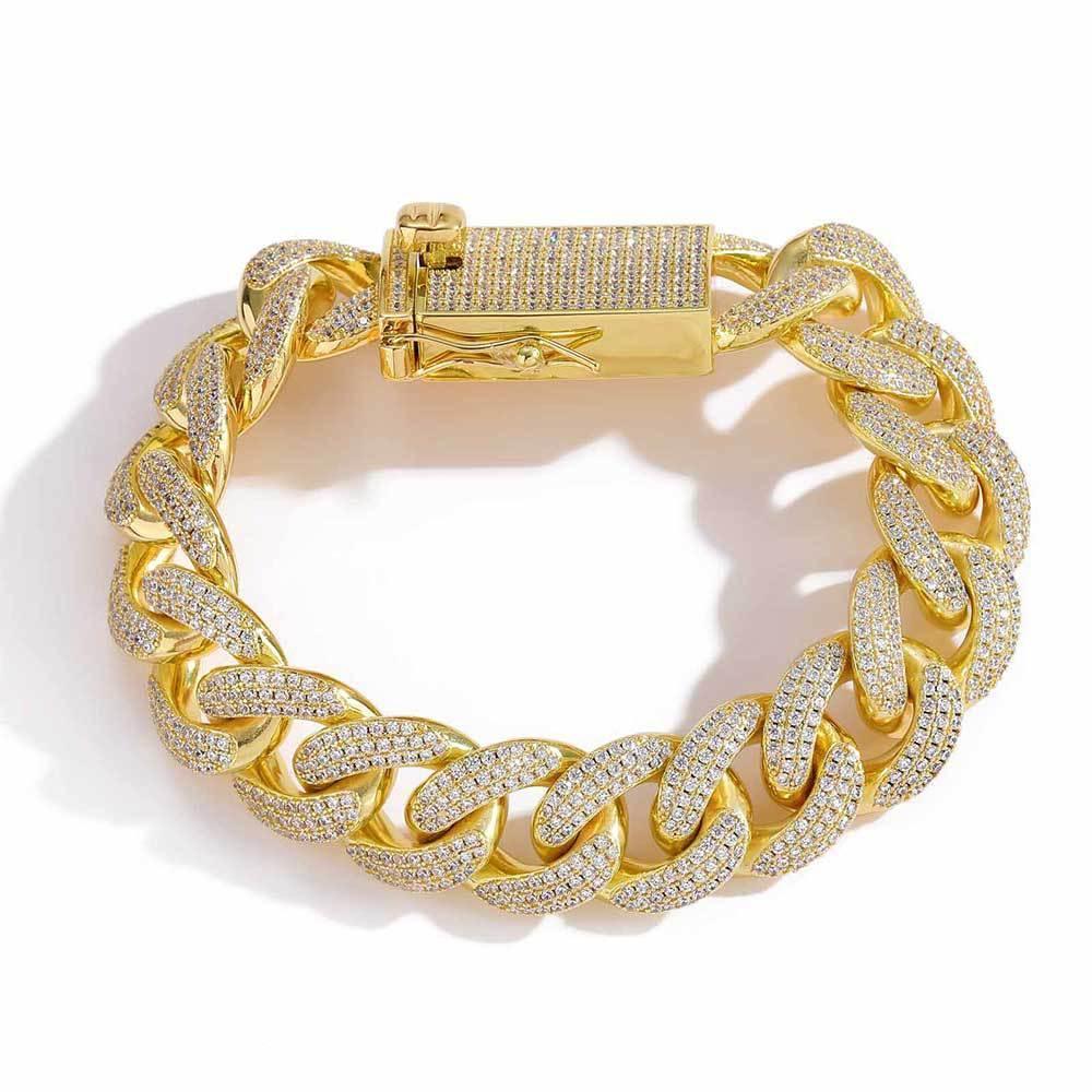 18mm Triple Row Iced-Out Cuban Link Bracelet with Full Zircon Stones - CaratixJewelry