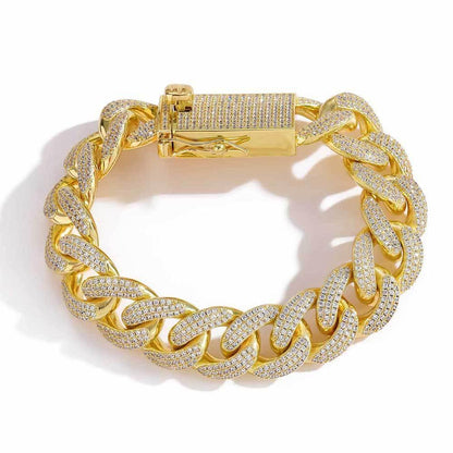 18mm Triple Row Iced-Out Cuban Link Bracelet with Full Zircon Stones - CaratixJewelry