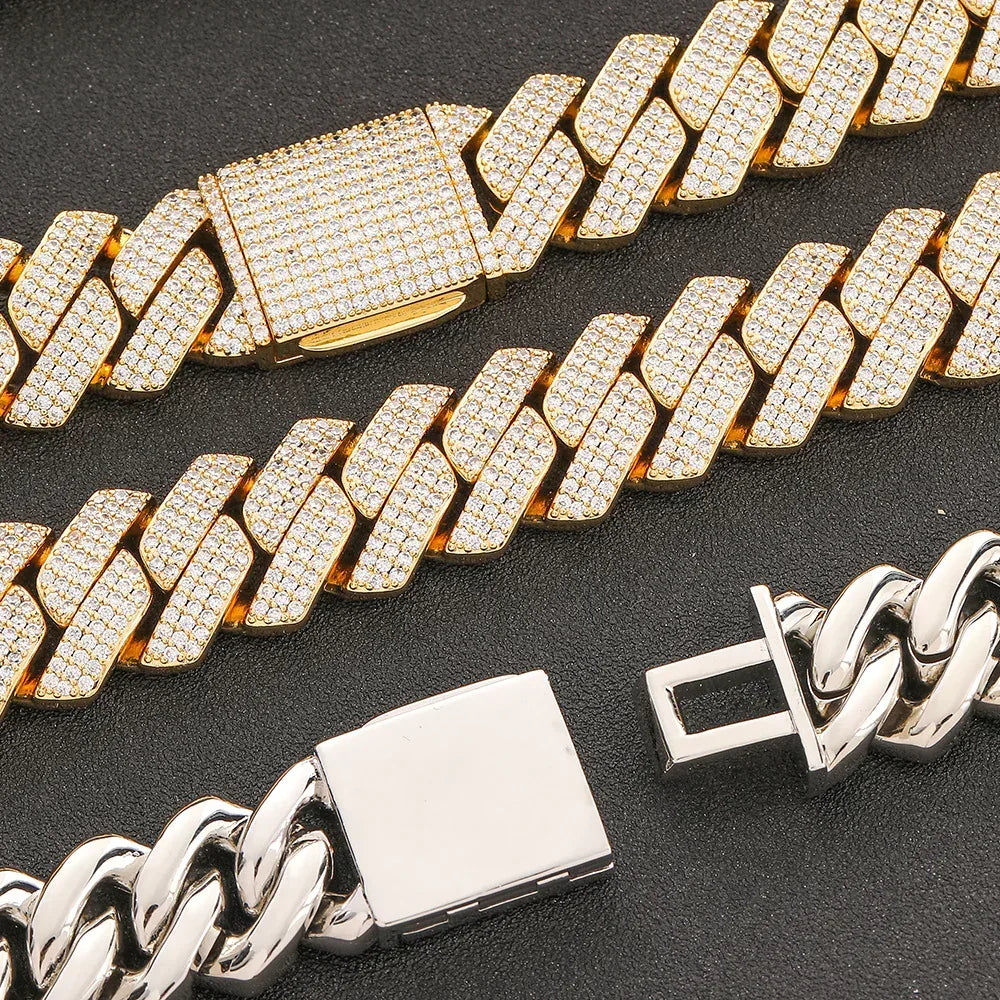 20mm Three-Row Cuban Chain Necklace with Zircon Stones - CaratixJewelry