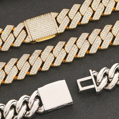 20mm Three-Row Cuban Chain Necklace with Zircon Stones - CaratixJewelry