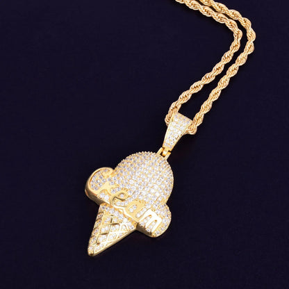 Iced Out Ice Cream Cone Pendant | Men's Real Copper CZ Necklace - CaratixJewelry