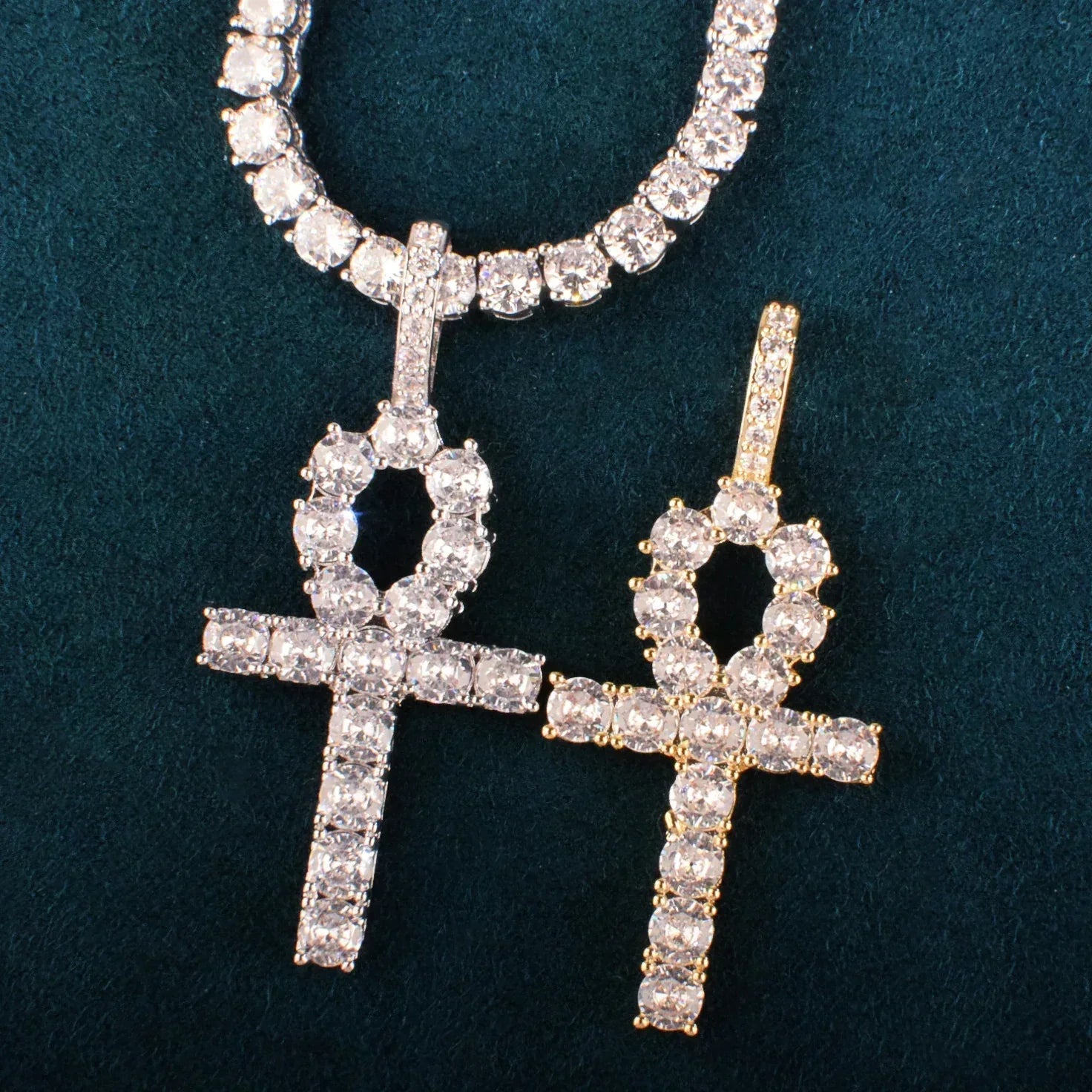 CZ Ankh Cross Pendant Necklace | Men’s Streetwear Jewelry - CaratixJewelry