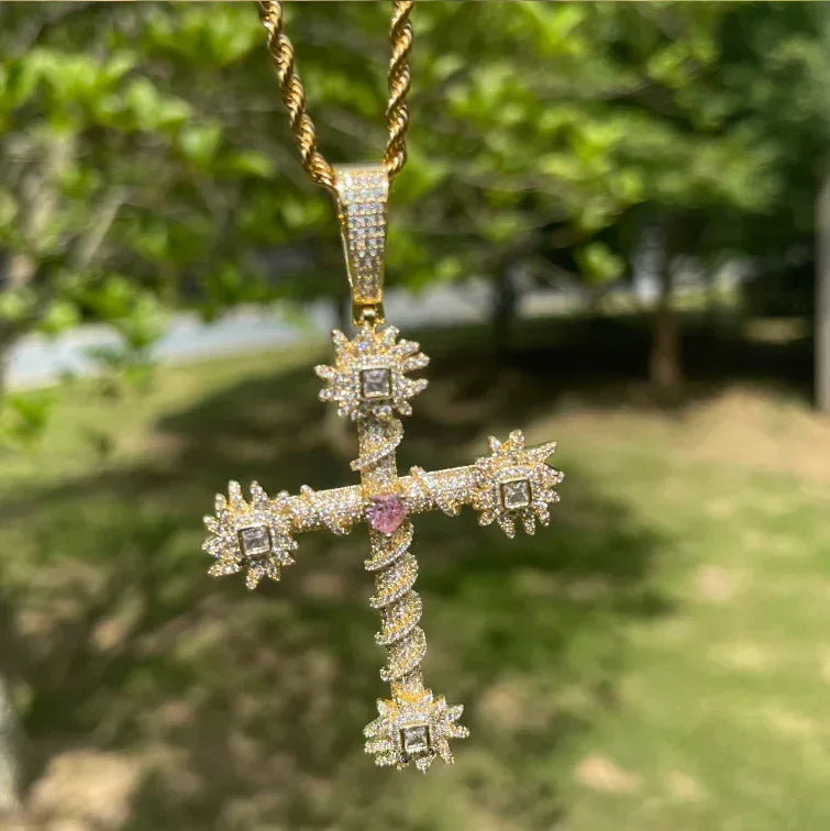 Men's Liquid Gold Style Necklace | Premium Copper CZ Melting Love Bling - CaratixJewelry