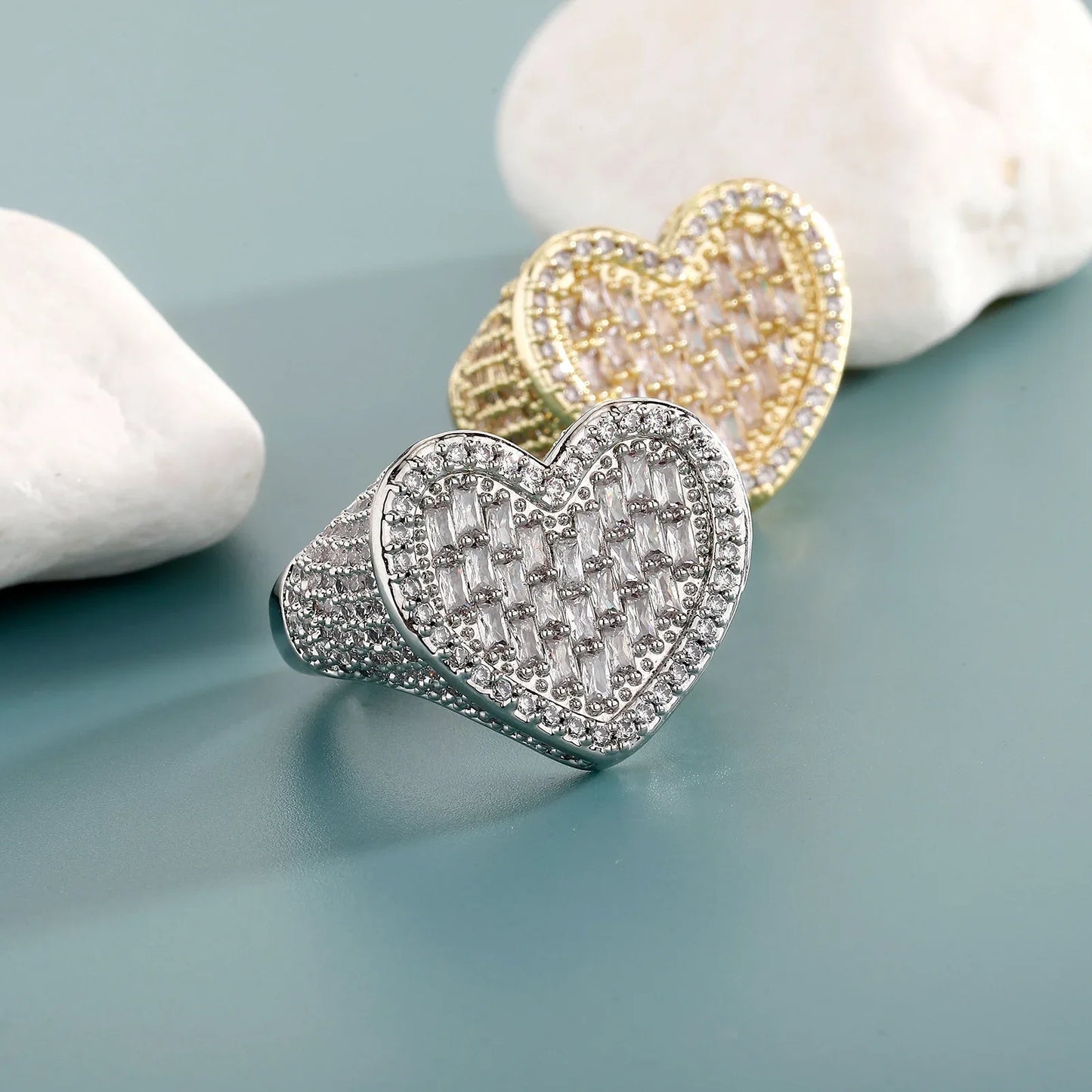Iced Out Heart Ring for Men & Women | Full Pave Zirconia Band | Caratix