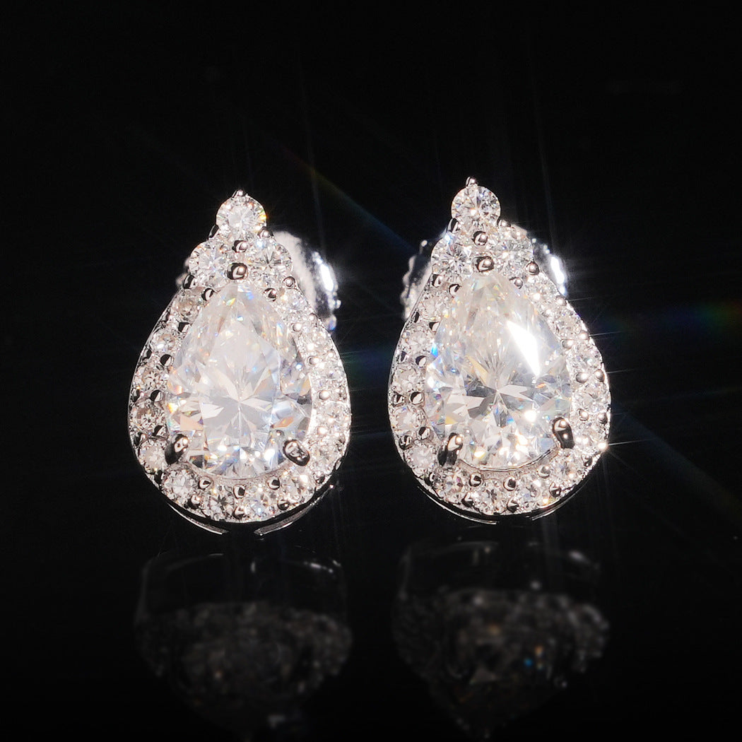 S925 Silver Pear Shaped Moissanite Stud Earrings | Teardrop D VVS1 Solitaire | Caratix