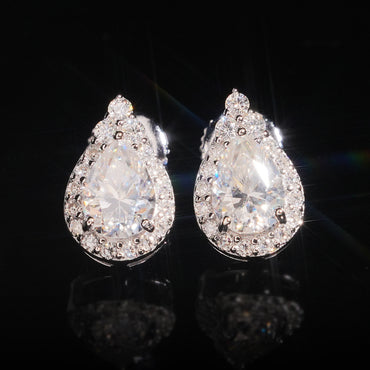 S925 Silver Pear Shaped Moissanite Stud Earrings | Teardrop D VVS1 Solitaire | Caratix