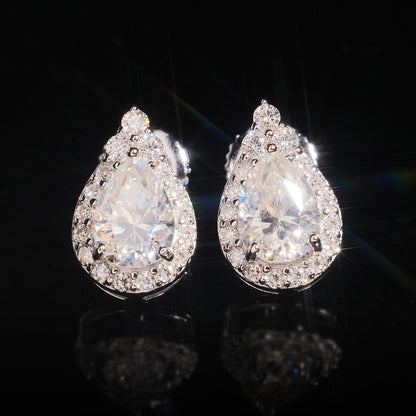 S925 Silver Pear Shaped Moissanite Stud Earrings | Teardrop D VVS1 Solitaire | Caratix