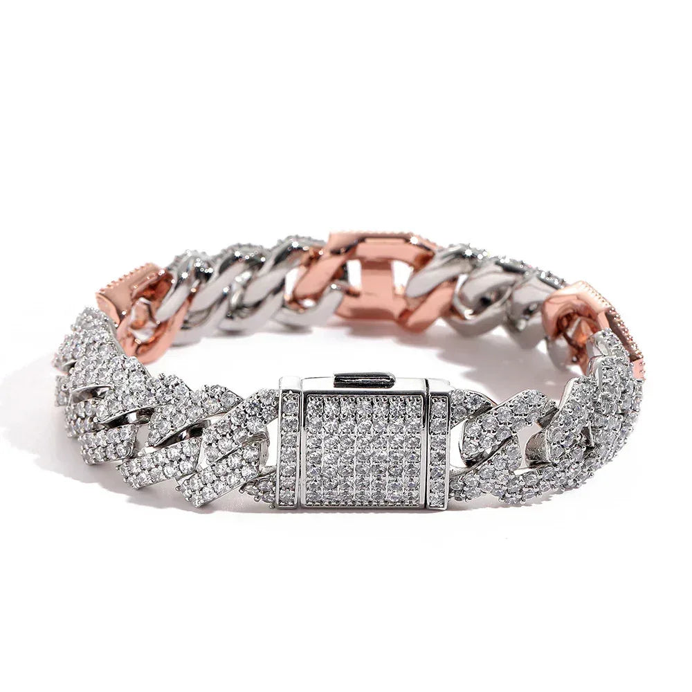 Custom 15mm Mariner Rhombus Cuban Bracelet Iced Out Jewelry | Caratix - CaratixJewelry