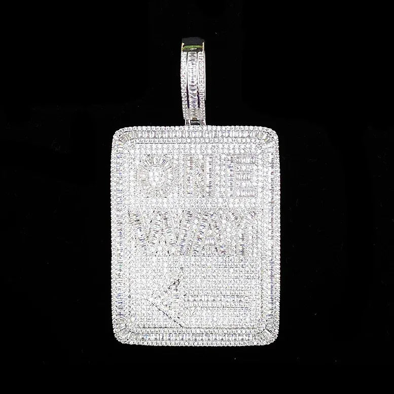 Iced Out "ONE WAY" Rectangular Pendant | Men's Real Copper CZ Plaque Necklace - CaratixJewelry