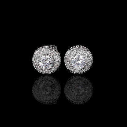 Round Full Zircon Stud Earrings with 925 Silver Pin for Men | High-End Hip Hop Jewelry | Caratix Jewelry - CaratixJewelry
