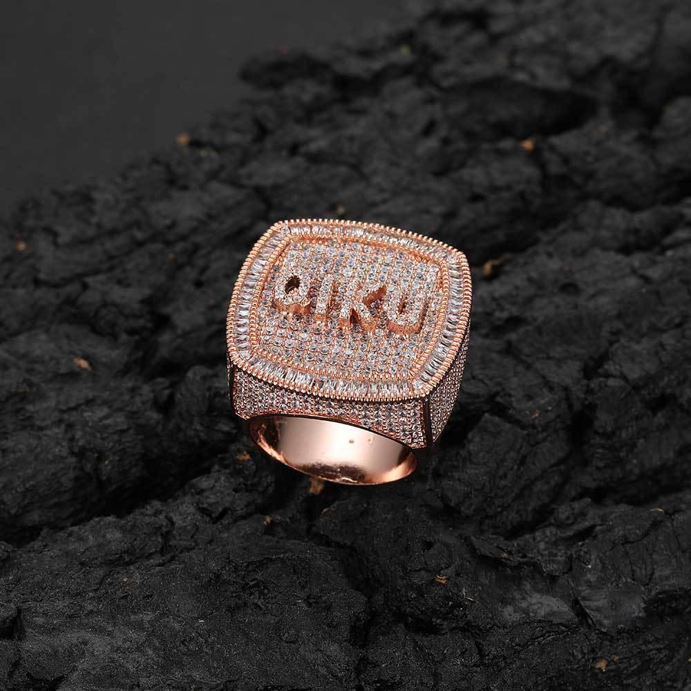 Custom DIY Alphabet Zircon Ring for Men | Trendy Hip Hop Jewelry with Copper Setting | Caratix Jewelry - CaratixJewelry
