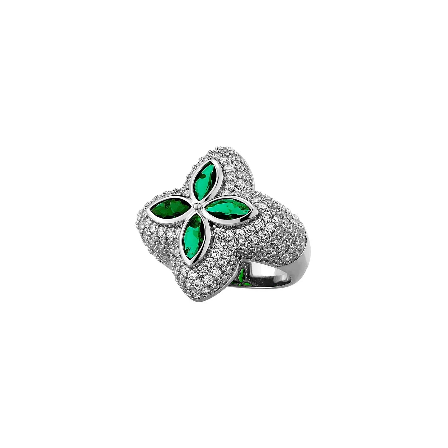 Men's Iced Out Clover Ring & Stud Earrings Set | Flower Motif Bling | Caratix