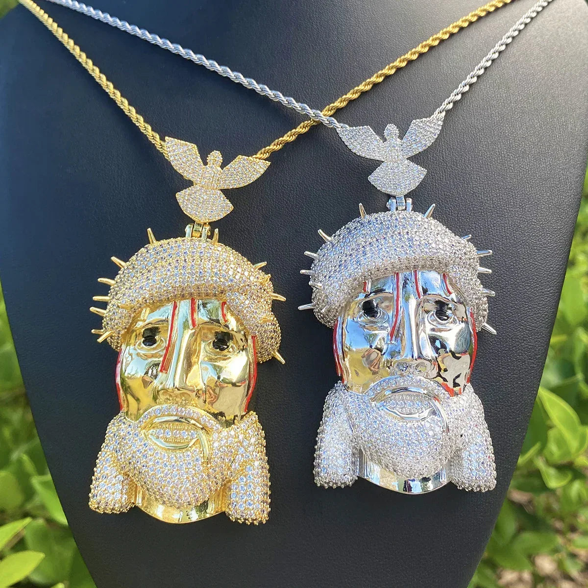 Luxury Oversized Jesus & Pigeon Pendant for Men | Hip Hop Iced Out Dove Medallion | Premium Copper CZ Jewelry | 2026 Senior Sense Bling | Caratix - CaratixJewelry