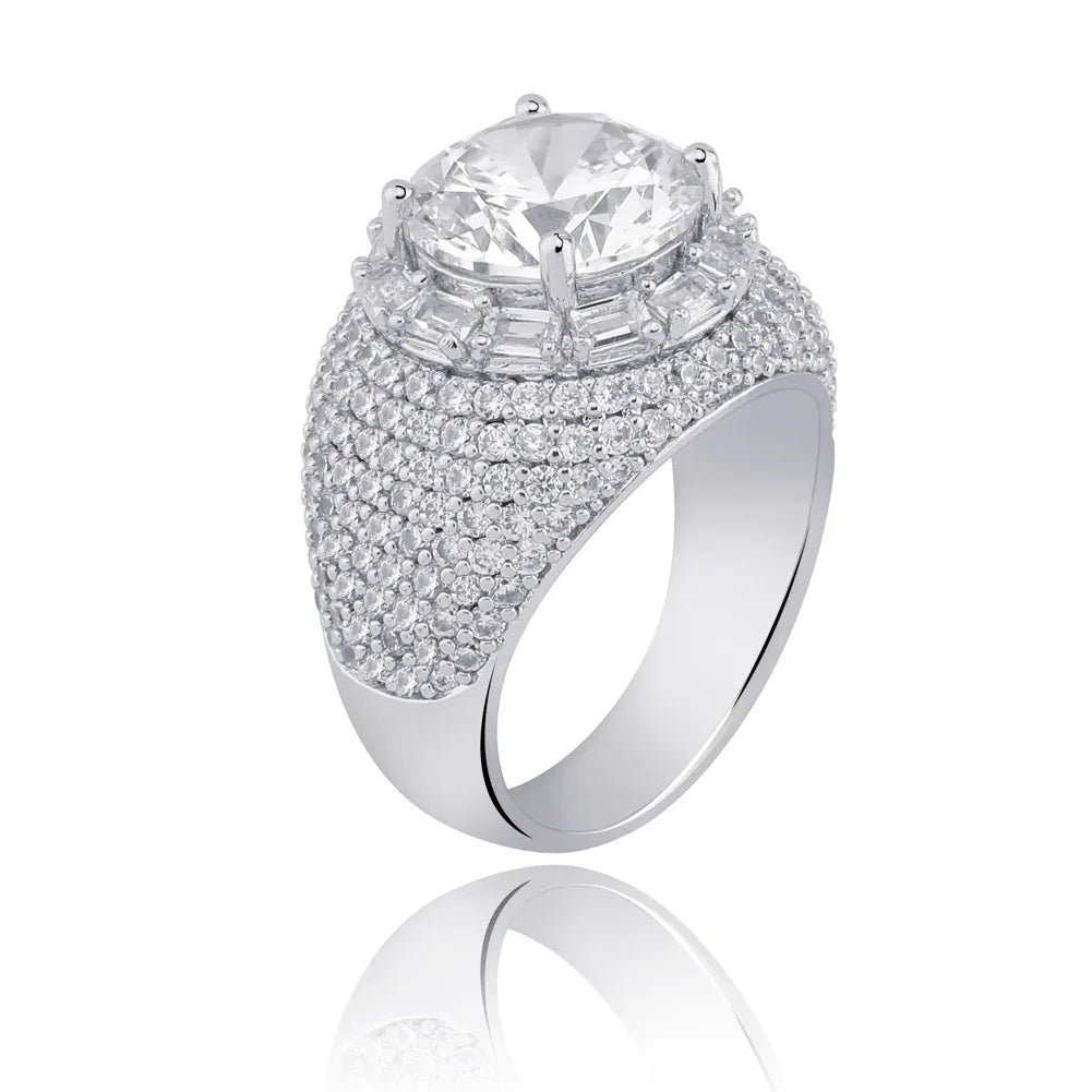 Men's Polka-Dot Iced Out Ring | Wide Band Round Zirconia Grid | Caratix