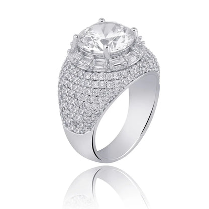 Men's Polka-Dot Iced Out Ring | Wide Band Round Zirconia Grid | Caratix