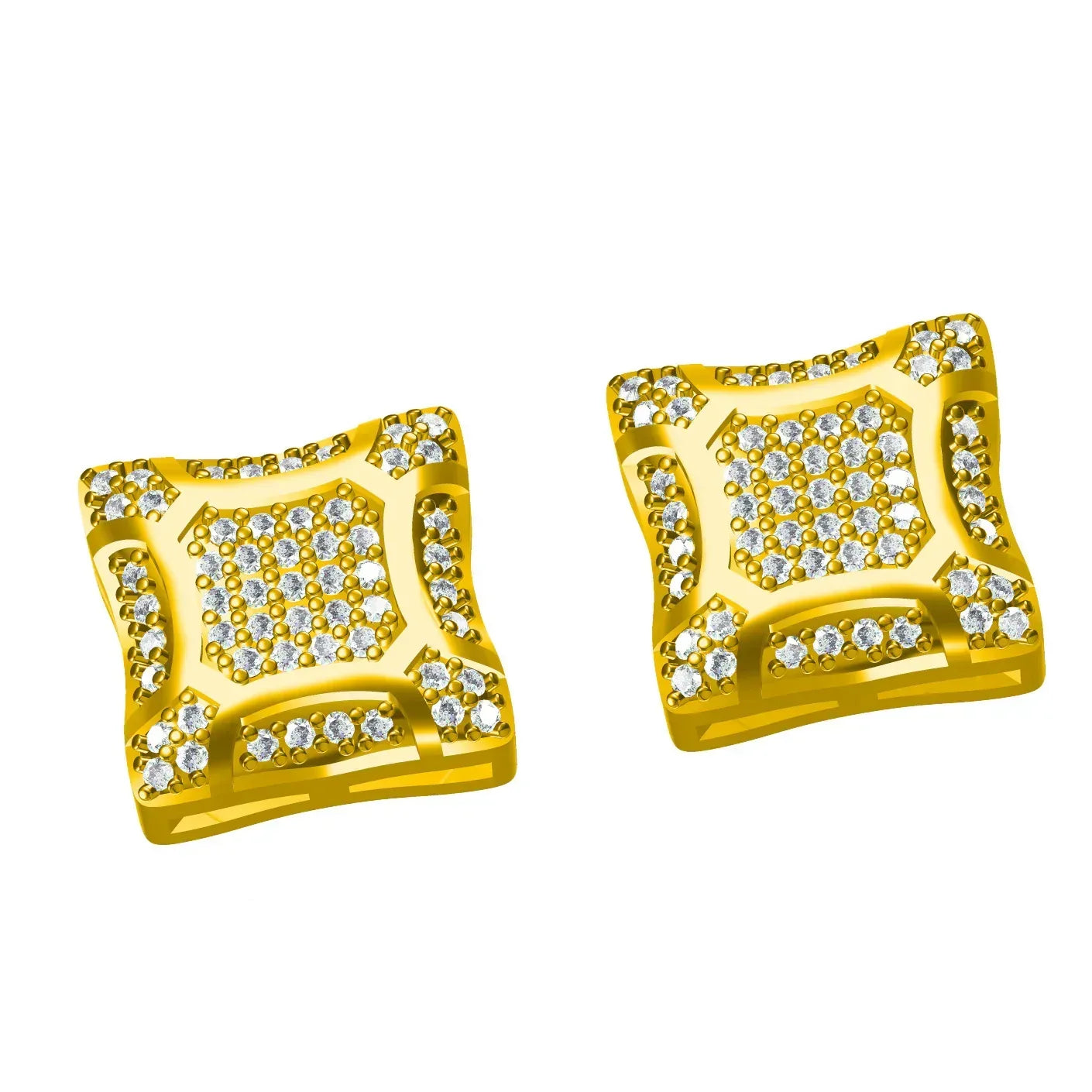 Square Zircon Gold Plated Stud Earrings | Simple & Trendy Hip Hop Jewelry | Caratix Jewelry - CaratixJewelry