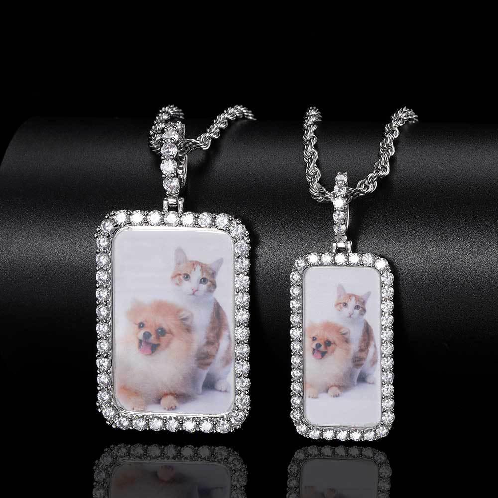 Custom Large Square Photo Pendant Necklace with Micro-Pave Zircon Stones | Caratix Jewelry - CaratixJewelry