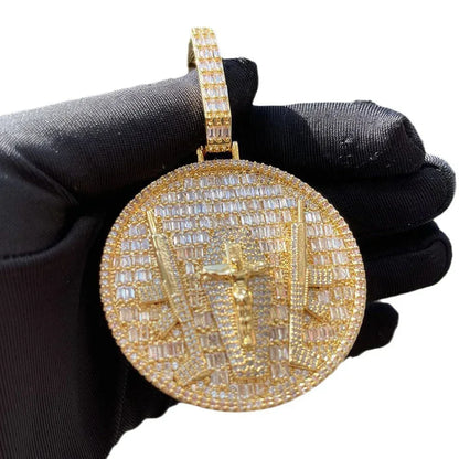 Iced Out "Jesus with AK" Medallion Pendant | Men's Real Copper CZ Necklace - CaratixJewelry