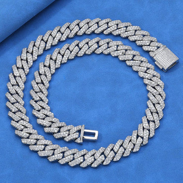 15mm Double-Row Moissanite Cuban Link Chain – S925 Sterling Silver -Cut Iced-Out Hip Hop Men’s Luxury Streetwear Necklace - CaratixJewelry