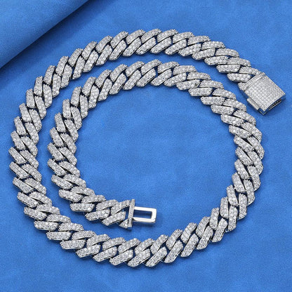 Custom 15mm S925 Sterling Silver Rhombus Cuban Chain | Double-Row Iced Out Jewelry | Caratix - CaratixJewelry
