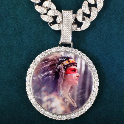 Large Round Epoxy Photo Pendant | Solid CZ Iced Out DIY Custom Hip Hop Necklace - CaratixJewelry