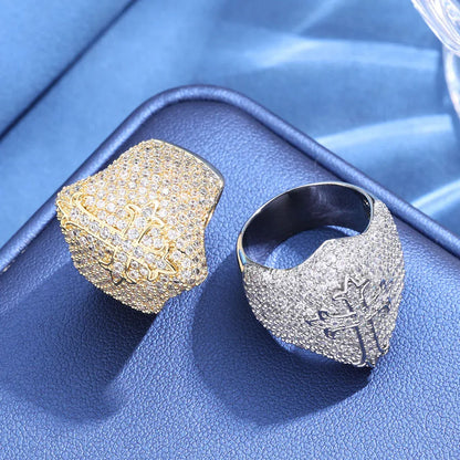Men's Iced Out Cross Ring | Vintage Luxury Micro-Pave Signet | Caratix