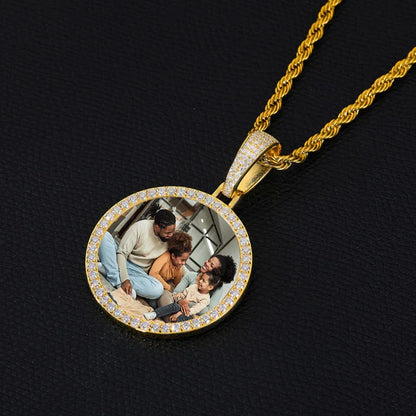 36mm Men's S925 Silver Moissanite Pendant | Custom Photo Circle Medallion | Caratix