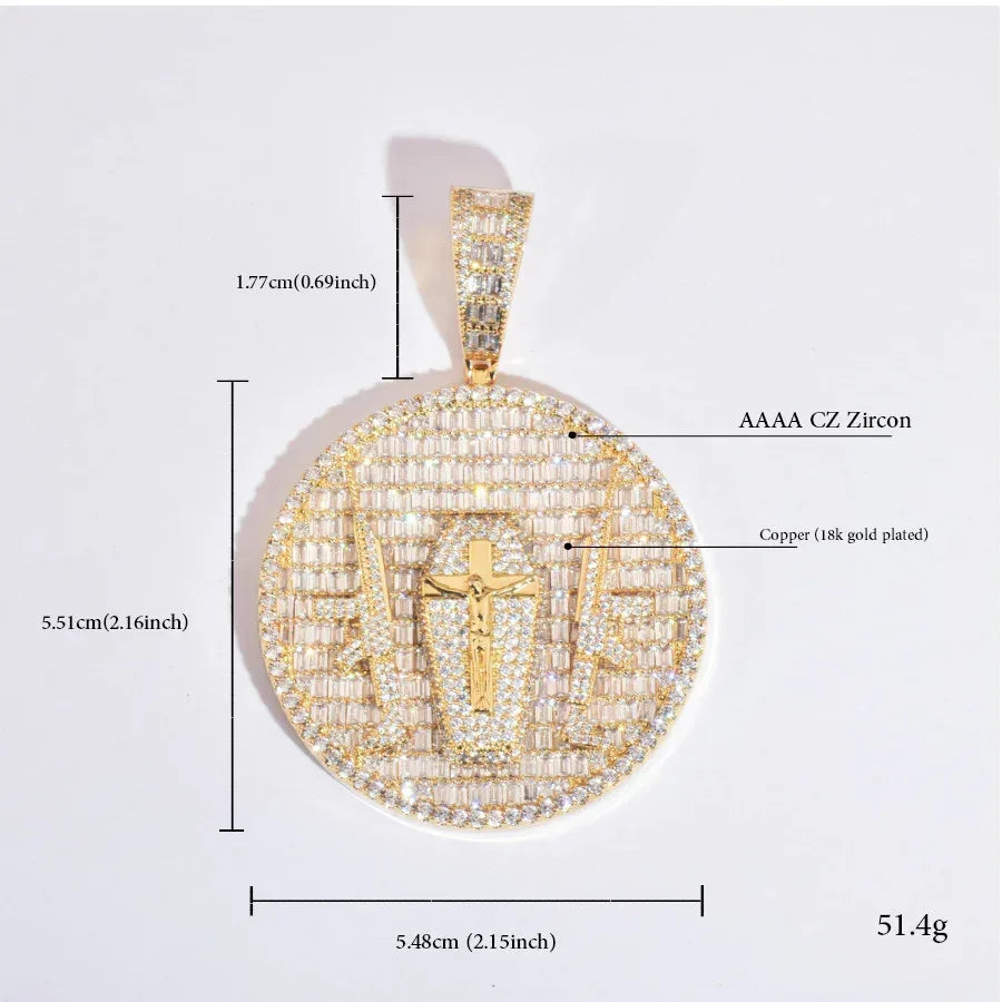 Iced Out Double Gun Cross Round Pendant Necklace – Hip Hop Step-Cut CZ Copper Jewelry - CaratixJewelry