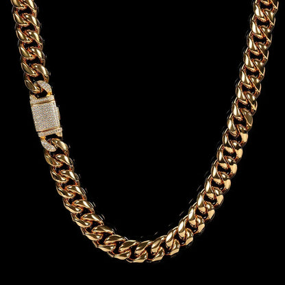12mm Gold Plated Stainless Steel Cuban Chain Necklace with Polished Titanium Steel for Men | Caratix Jewelry - CaratixJewelry