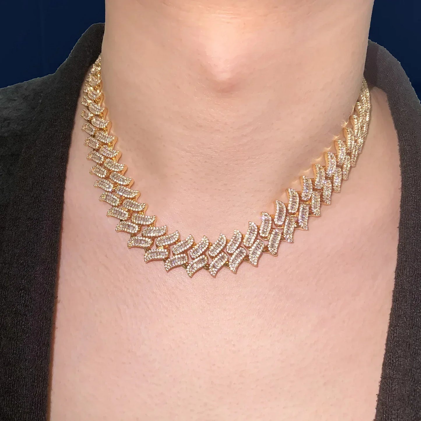 15mm Beard Step Cut Cuban Chain Necklace with Copper & Zircon - CaratixJewelry