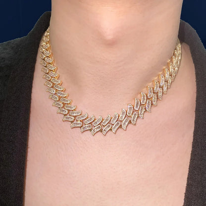 15mm Beard Step Cut Cuban Chain Necklace with Copper & Zircon - CaratixJewelry