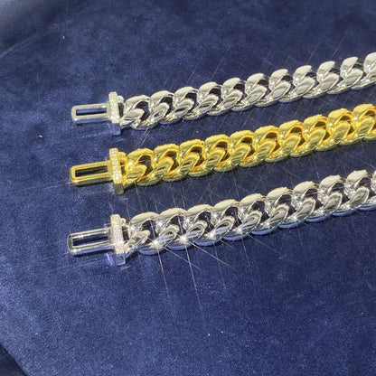 8mm / 10mm Stainless Steel Cuban Link Chain – Hip Hop Streetwear Necklace with Sterling Silver Moissanite Iced-Out Clasp - CaratixJewelry