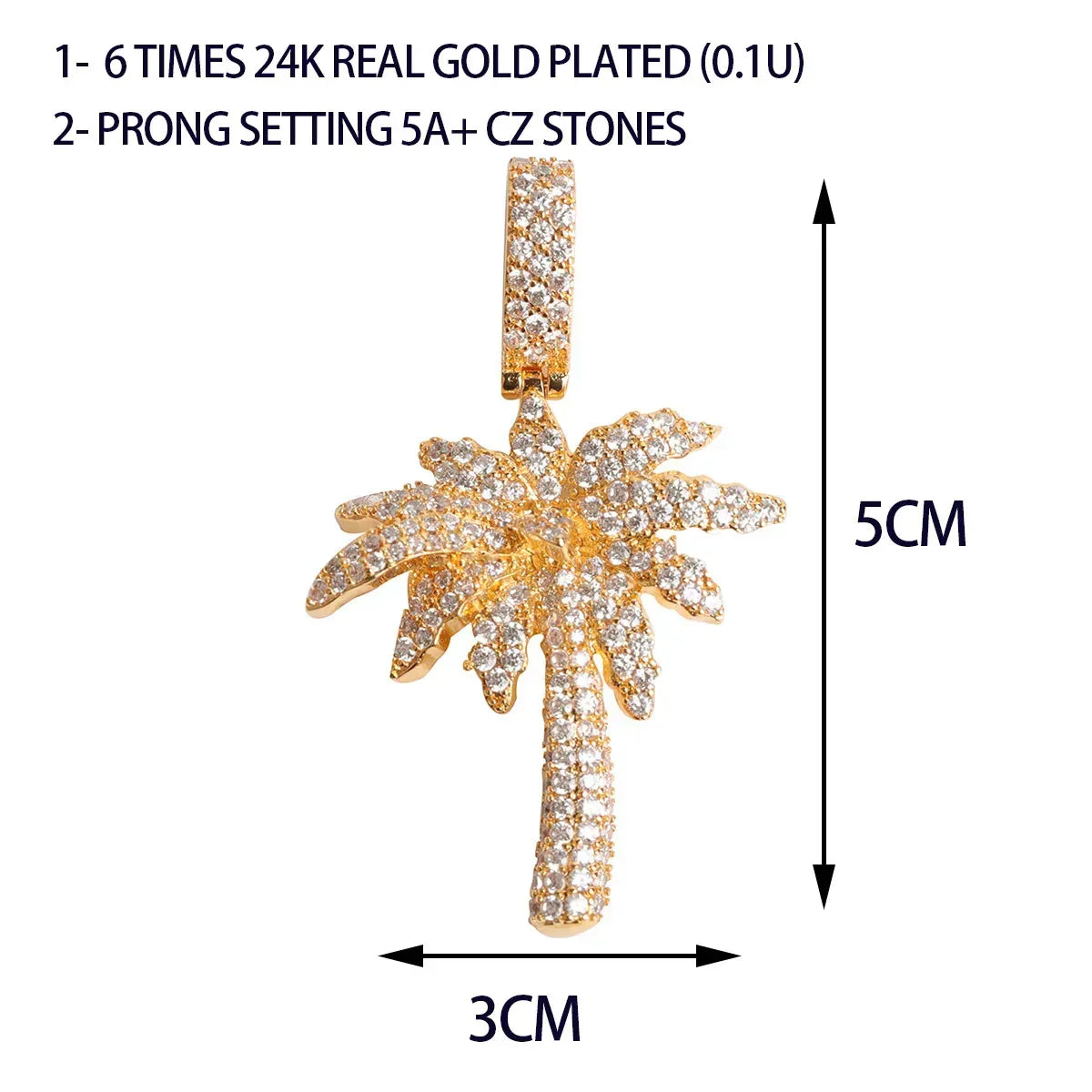 Miami Palm Tree Pendant Necklace for Men | Hip Hop Iced Out Pave CZ Jewelry | Tropical Copper Zircon Ice Pendant | Caratix - CaratixJewelry