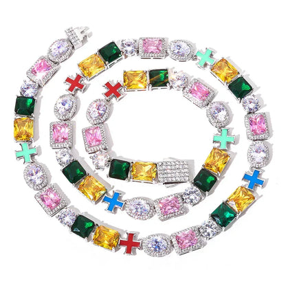 10mm Cross Color Zircon Hip Hop Necklace Rapper Iced Out Chain Style | Caratix Jewelry - CaratixJewelry
