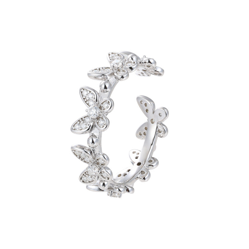 Dainty Moissanite Butterfly Ring 925 Silver Open | Caratix