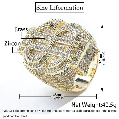 Dollar Sign Zircon Ring for Men | Trendy Hip Hop Jewelry | Customizable Jewelry | Caratix Jewelry - CaratixJewelry