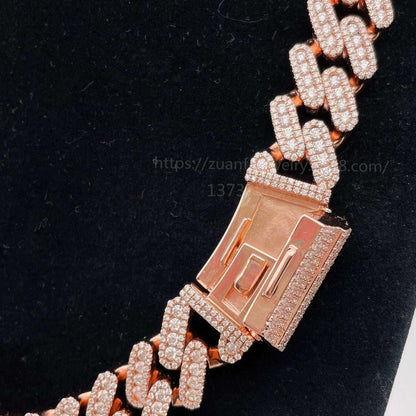 15mm Moissanite Cuban Link Necklace | S925 Silver Iced Out Hip Hop Chain - CaratixJewelry