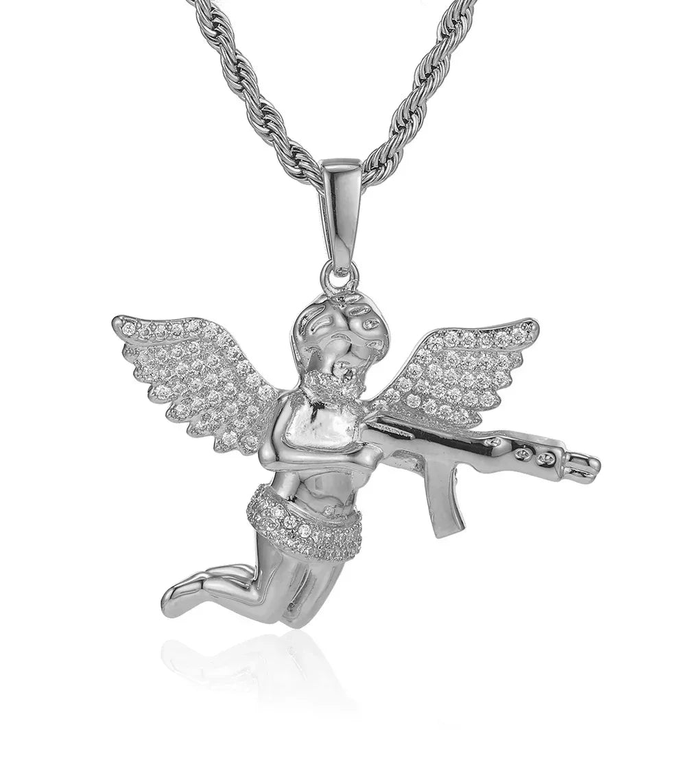 RevengeAngel Gun Pendant Hip Hop Necklace with Micro-Pave Zircon for Men | Caratix Jewelry - CaratixJewelry