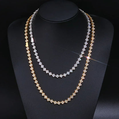 Custom 7mm Hip Hop Clover & Plum Flower Chain Necklace with Zircon Stones for Men | Caratix Jewelry - CaratixJewelry