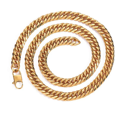 Gold Plated Stainless Steel Cuban Chain Necklace with Cowboy Clasp Titanium Steel for Men | Caratix Jewelry - CaratixJewelry