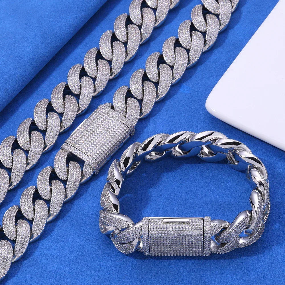 20mm Four-Row Bubble Cuban Link Necklace Zircon - CaratixJewelry