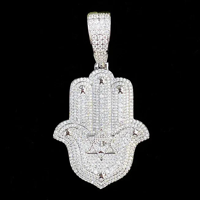 Iced Out Hand & Star Pendant | Unisex Real Copper CZ "Lucky Charm" Necklace - CaratixJewelry