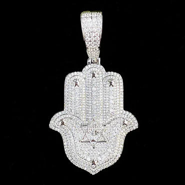 Iced Out Hand & Star Pendant | Unisex Real Copper CZ "Lucky Charm" Necklace - CaratixJewelry
