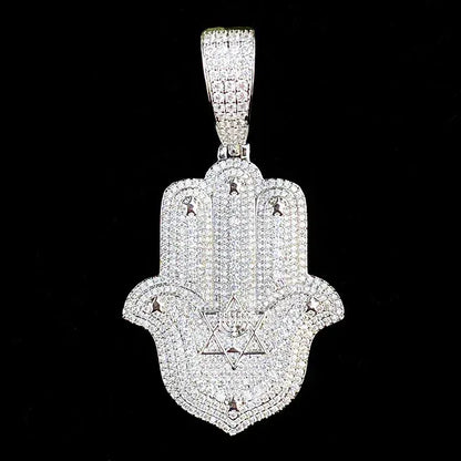 Iced Out Hand & Star Pendant | Unisex Real Copper CZ "Lucky Charm" Necklace - CaratixJewelry