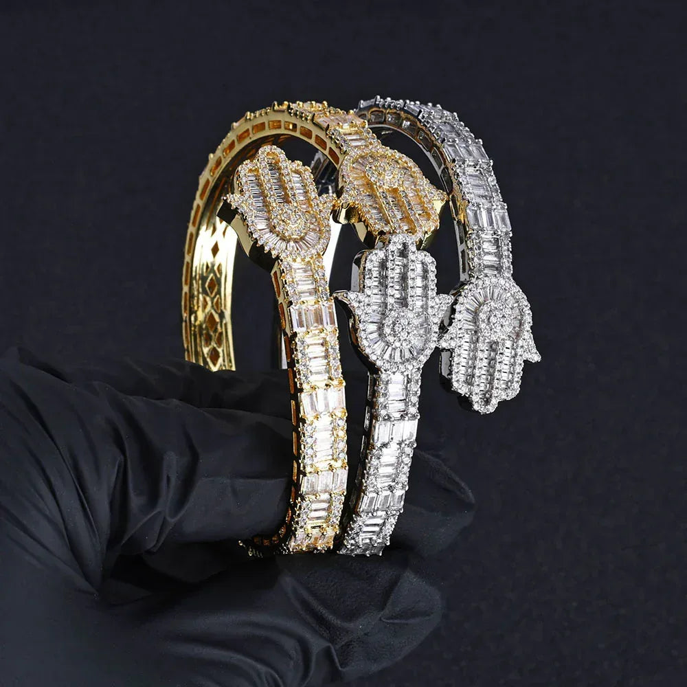 Mixed Zircon Hand of Fatima Bracelet for Men | High-End Hip Hop Jewelry | Caratix Jewelry - CaratixJewelry