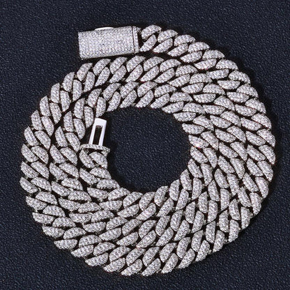 10mm Triple-Row Moissanite Cuban Link Chain for Men – S925 Sterling Silver High-Quality Luxury Hip Hop Necklace - CaratixJewelry