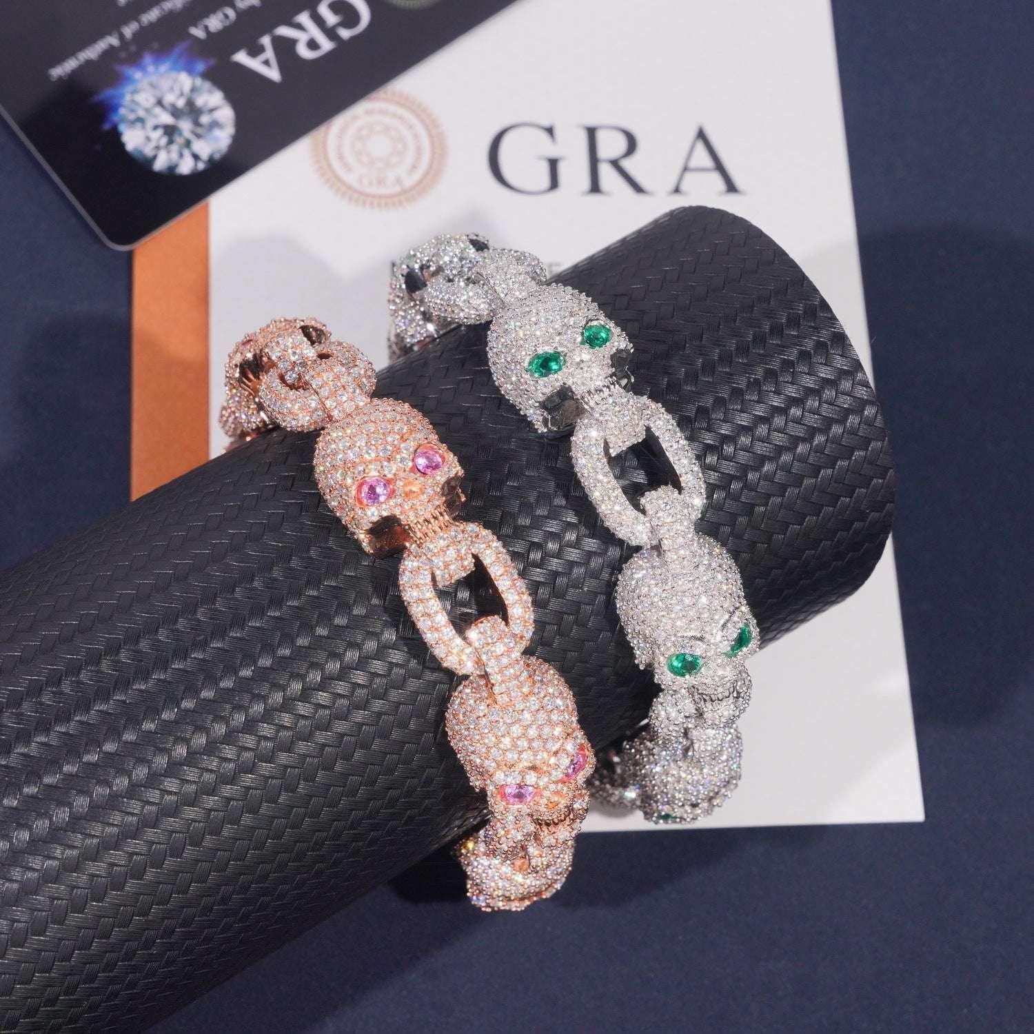Moissanite Skull Cuban Link Bracelet | S925 Silver Men’s Iced Out Hip Hop Jewelry - CaratixJewelry