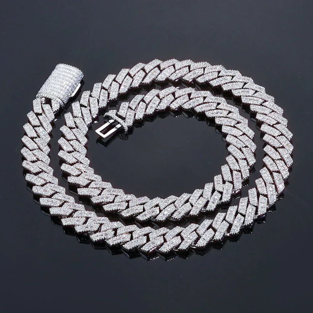 14mm Mixed-Cut Moissanite T-Bar Chain for Men – S925 Sterling Silver Luxury Hip Hop Necklace - CaratixJewelry
