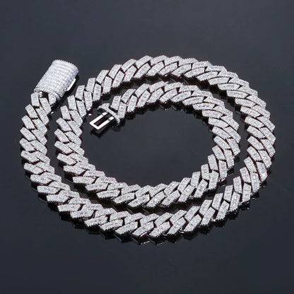 14mm Mixed-Cut Moissanite T-Bar Chain for Men – S925 Sterling Silver Luxury Hip Hop Necklace - CaratixJewelry