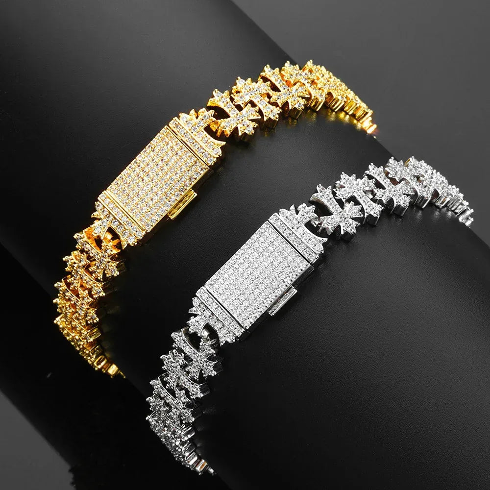 Cross Maple Leaf Chain Zircon Bracelet Luxury Hip Hop Jewelry for Men | Caratix Jewelry - CaratixJewelry